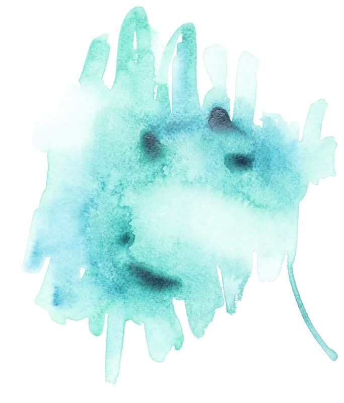 Abstract painting with blue paint strokes on white